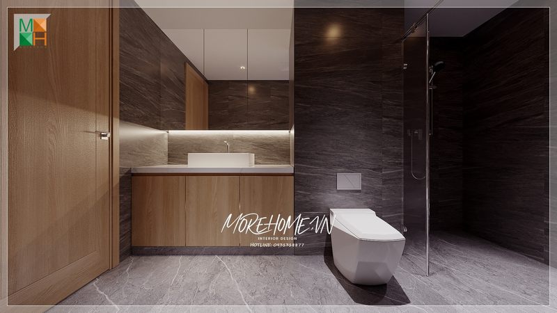 Mẫu tủ lavabo phòng tắm có thiết kế bằng gỗ công nghiệp chống ẩm kết hợp với mặt đá trắng, mang lại phong cách hiện đại cho các căn hộ, nhà phố và biệt thự.
