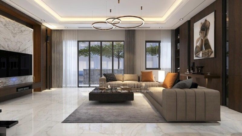 Biệt thự cao cấp Parkcity có một mẫu trang trí nội thất phòng khách theo phong cách hiện đại. Để hoàn thành các ý tưởng trang trí này, người thi công cần phải có năng lực chuyên môn cao: các tấm gỗ ốp tường phải được thi công một cách khéo léo, đèn âm trần, đèn treo tường trên nền trần thạch cao đã hoàn thiện, và một bộ sofa cách điệu. Nếu bạn đang tìm kiếm ý tưởng trang trí phù hợp, hãy tham khảo tại website Morehome: thietkenoithat.com để có thêm thông tin.